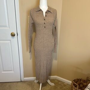 Tan Ribbed Knit Maxi Dress